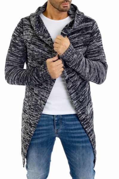 men's black and white open cardigan
