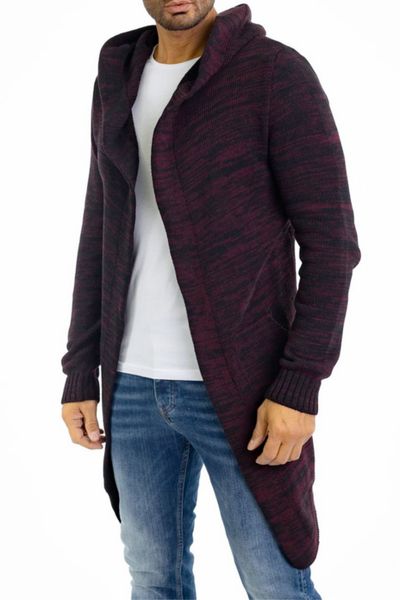 men's burgundy open cardigan