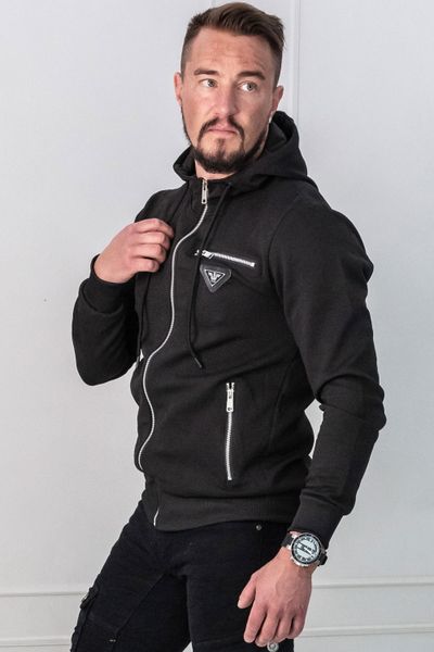 Black Structured Hoodie Silver Details Jerone