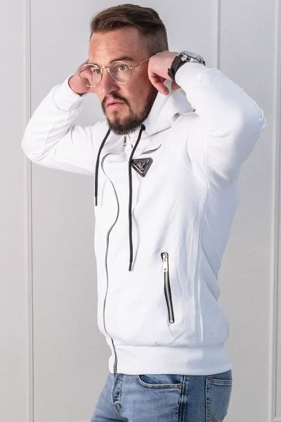 White Structured Hoodie Silver Details Jerone