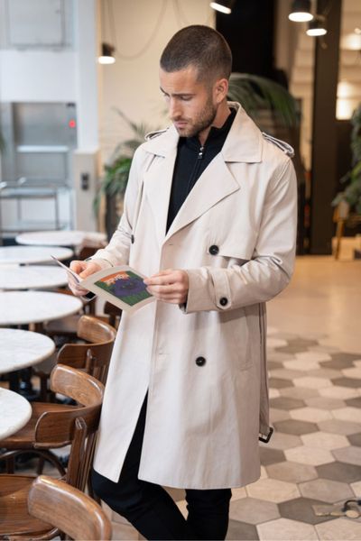 Men's mid-length light brown trench coat FRILIVIN