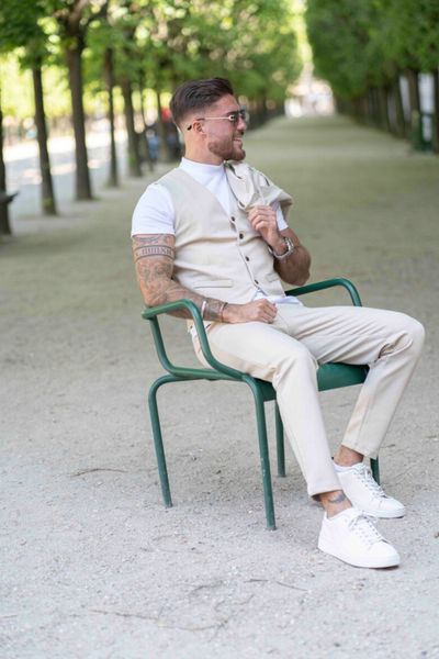 Men's beige stretch straight pants FRILIVIN
