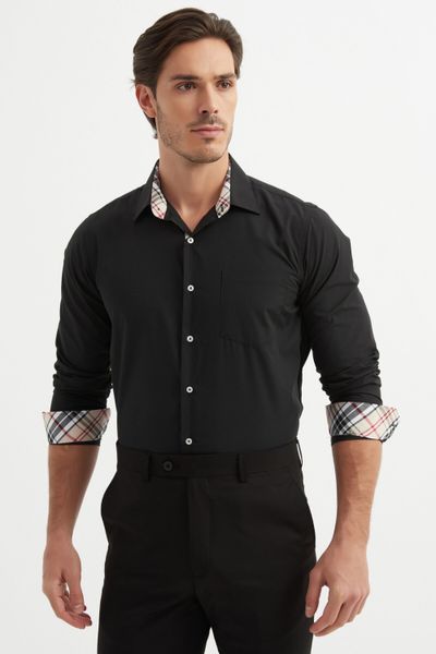 Comfort Fit Tartan Checkered Dress Shirt Black Jerone Comfort Fit Tartan Checkered Dress Shirt Black Jerone