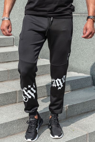 Black smooth-surface sweatpants with print Black smooth-surface sweatpants with print
