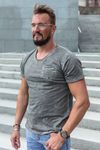 Gray stonewashed t-shirt with V-neck and chest pocket