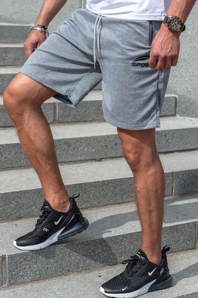 Gray college shorts with zip pockets