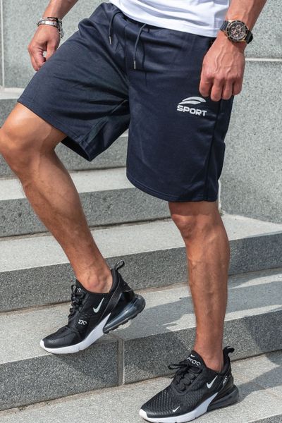 Dark blue college shorts with zip pockets