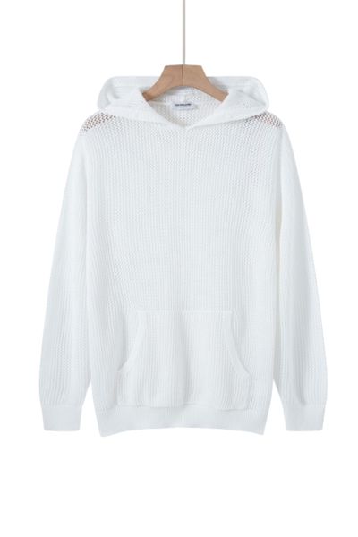 Crochet Hooded Sweater White AARHON Crochet Hooded Sweater White AARHON