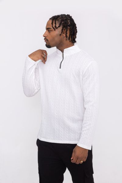 Trucker Collar Sweater White AARHON Trucker Collar Sweater White AARHON