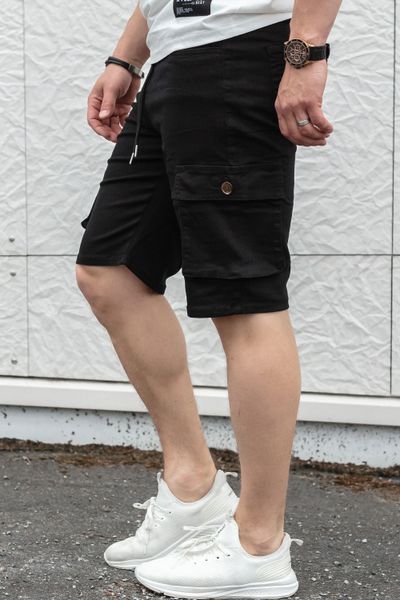 Men's Stretch Black Cargo Shorts JERONE