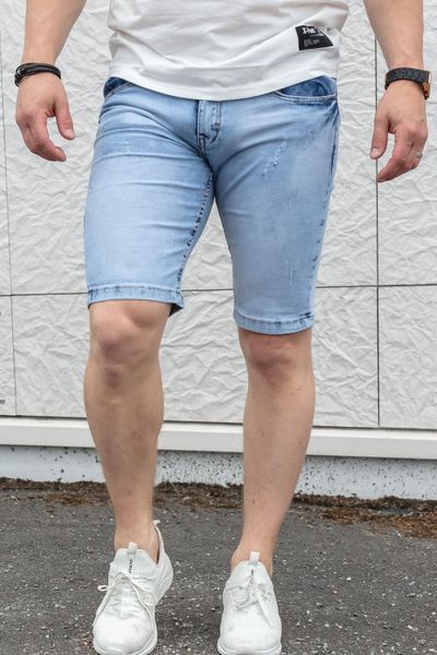 Light blue denim shorts with decorative ribbon JERONE