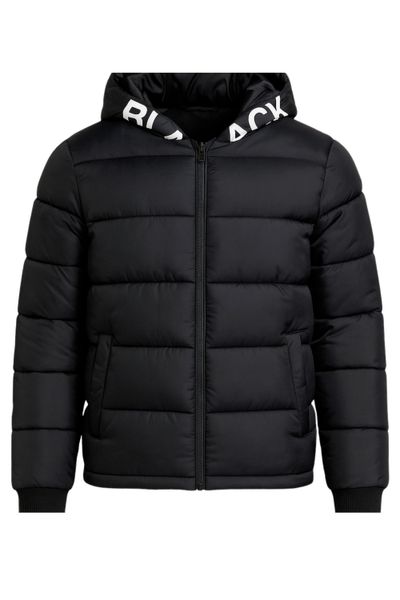 Black warm winter coat with text print JERONE