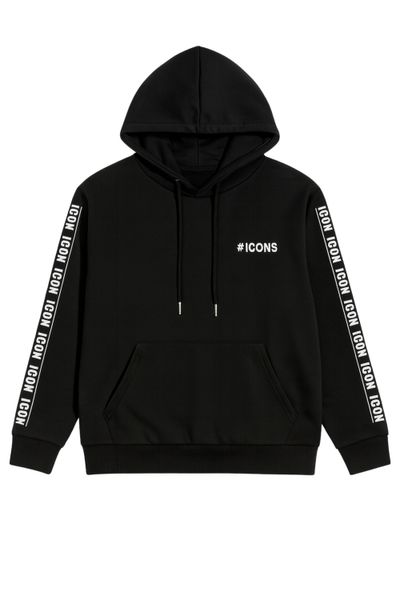 Black zip-up hoodie with text print stripe JERONE Black zip-up hoodie with text print stripe JERONE