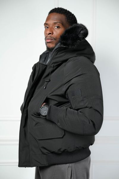 Black winter coat with faux fur hood Jerone