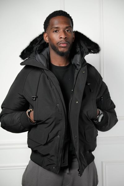 Black winter coat with faux fur hood Jerone