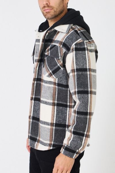 Plaid shirt with detachable double hood