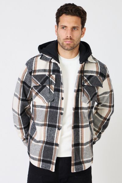 Plaid shirt with detachable double hood