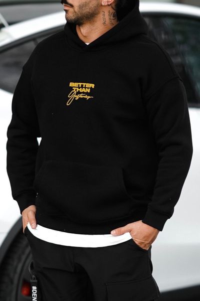 Black hoodie with back embroidery JERONE Black hoodie with back embroidery JERONE