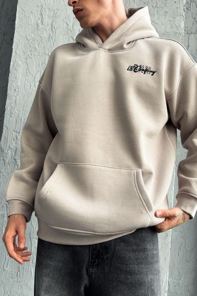 Back-embroidered beige hoodie JERONE