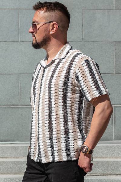 Beige crocheted short-sleeved shirt CARISMA