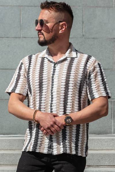 Beige crocheted short-sleeved shirt CARISMA