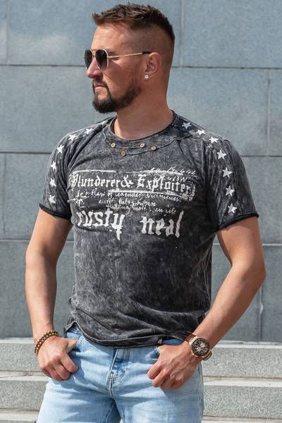 Black washed t-shirt with RUSTY NEAL print