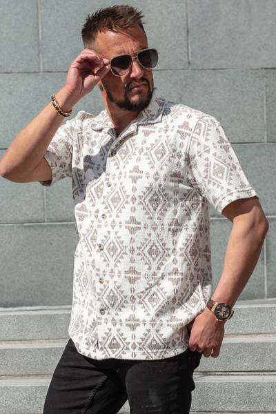 Beige textured short-sleeved shirt CARISMA
