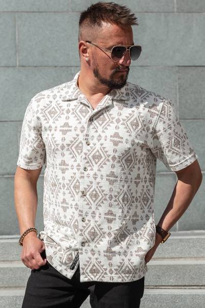Beige textured short-sleeved shirt CARISMA