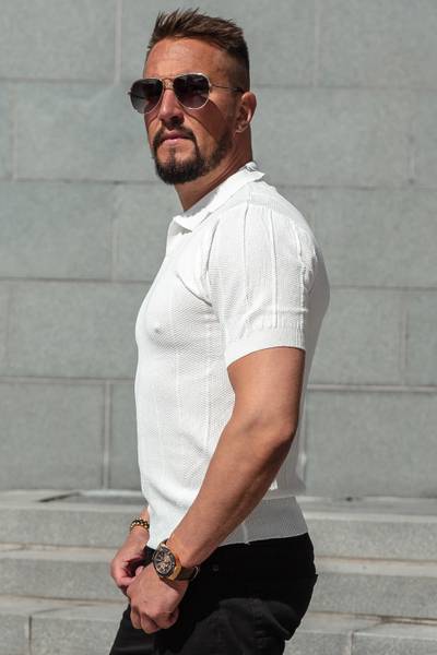 Structured lightweight short-sleeved knit pullover JERONE