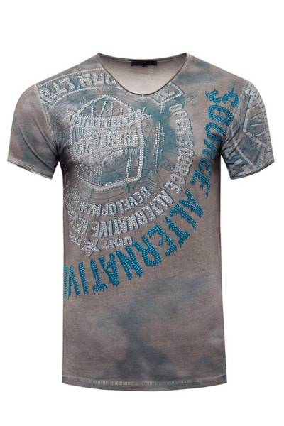 Grey T-shirt with rhinestones and RUSTY NEAL print