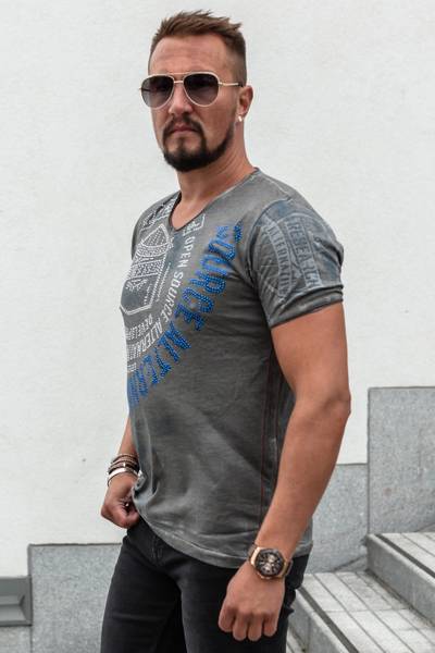 Grey T-shirt with rhinestones and RUSTY NEAL print Grey T-shirt with rhinestones and RUSTY NEAL print
