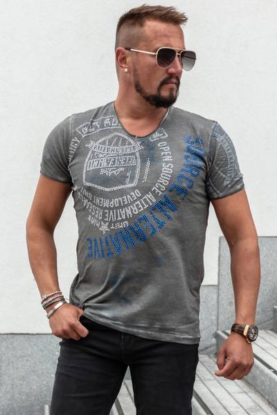 Grey T-shirt with rhinestones and RUSTY NEAL print Grey T-shirt with rhinestones and RUSTY NEAL print