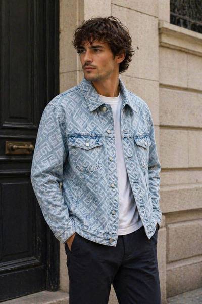 Blue patterned denim jacket JERONE