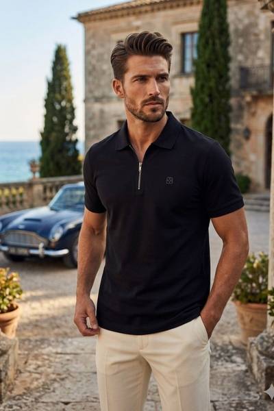 Black pique T-shirt JERONE Black pique T-shirt JERONE