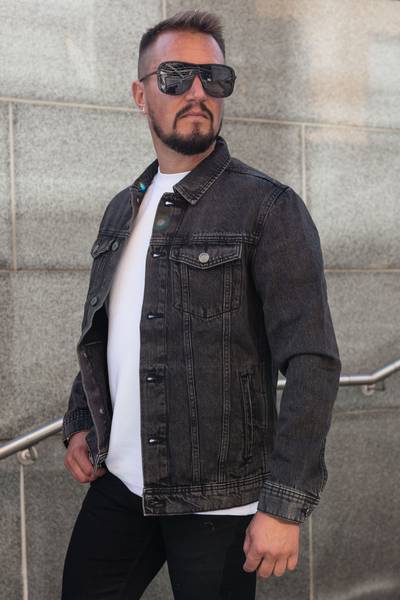 Black denim jacket washed JACK&JONES Black denim jacket washed JACK&JONES