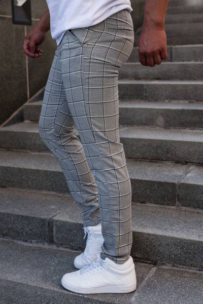 Chic Grey Slim Checkered Pants JERONE