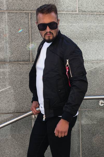 Men's black bomber jacket