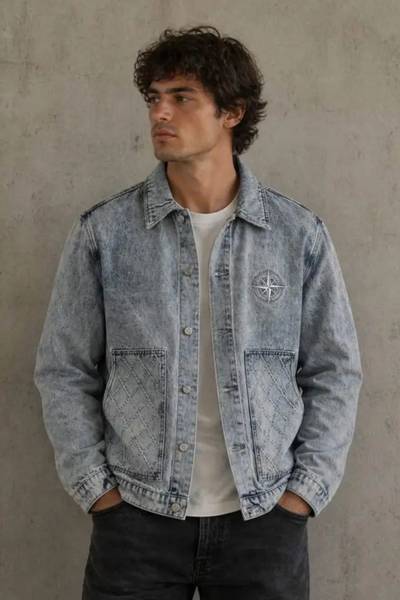 Blue denim jacket with decorative stitching FIVE EVER