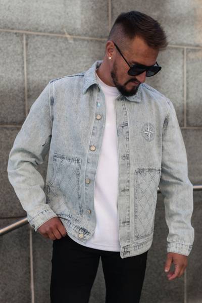 Blue denim jacket with decorative stitching FIVE EVER