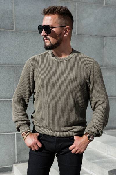 Round Neck Sweater Cotton Green JERONE