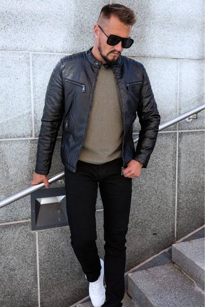Justin black faux leather jacket JERONE