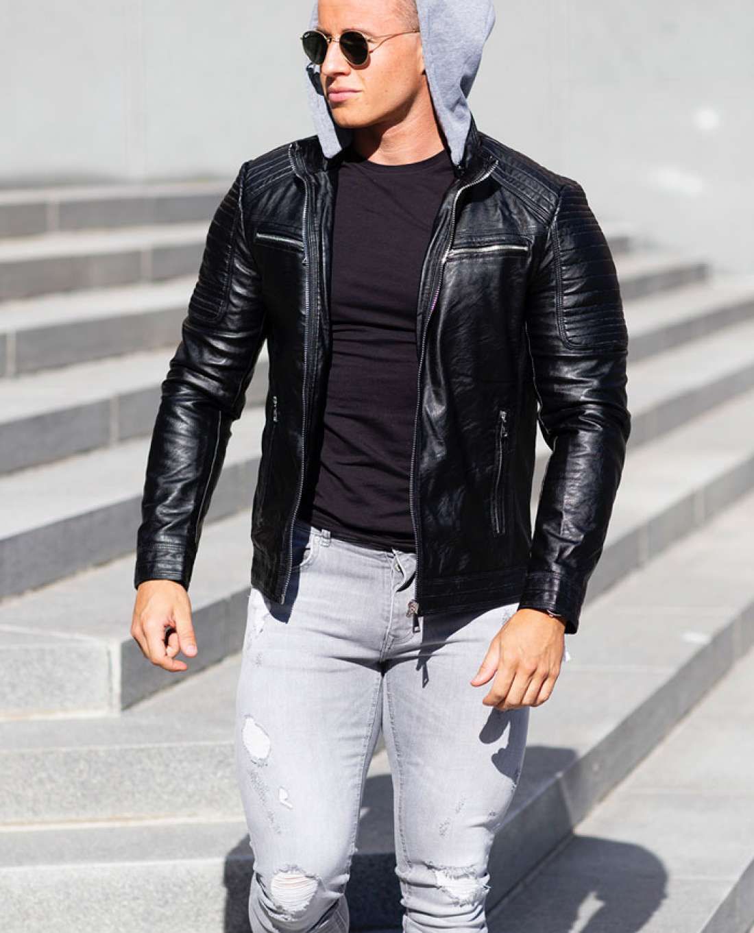 Marco Faux Leather Hood Jacket Jerone