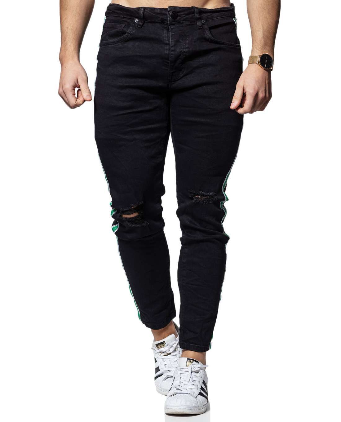 Side Stripe Black Jeans L32 Jerone