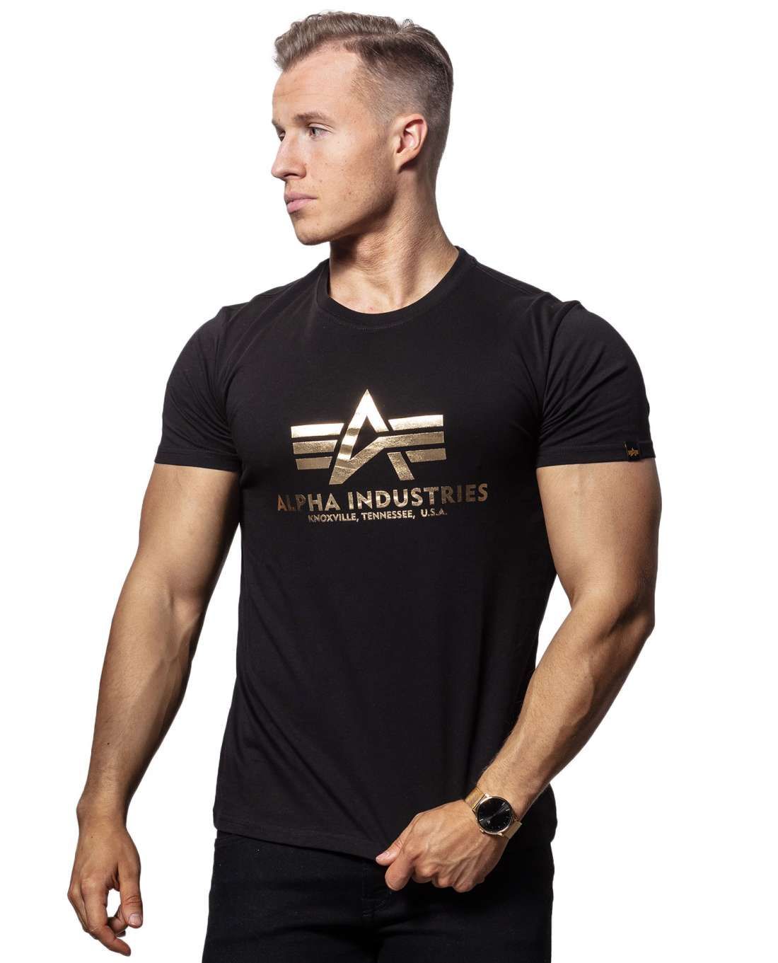 Basic T-Shirt Black Yellow Gold Alpha Industries