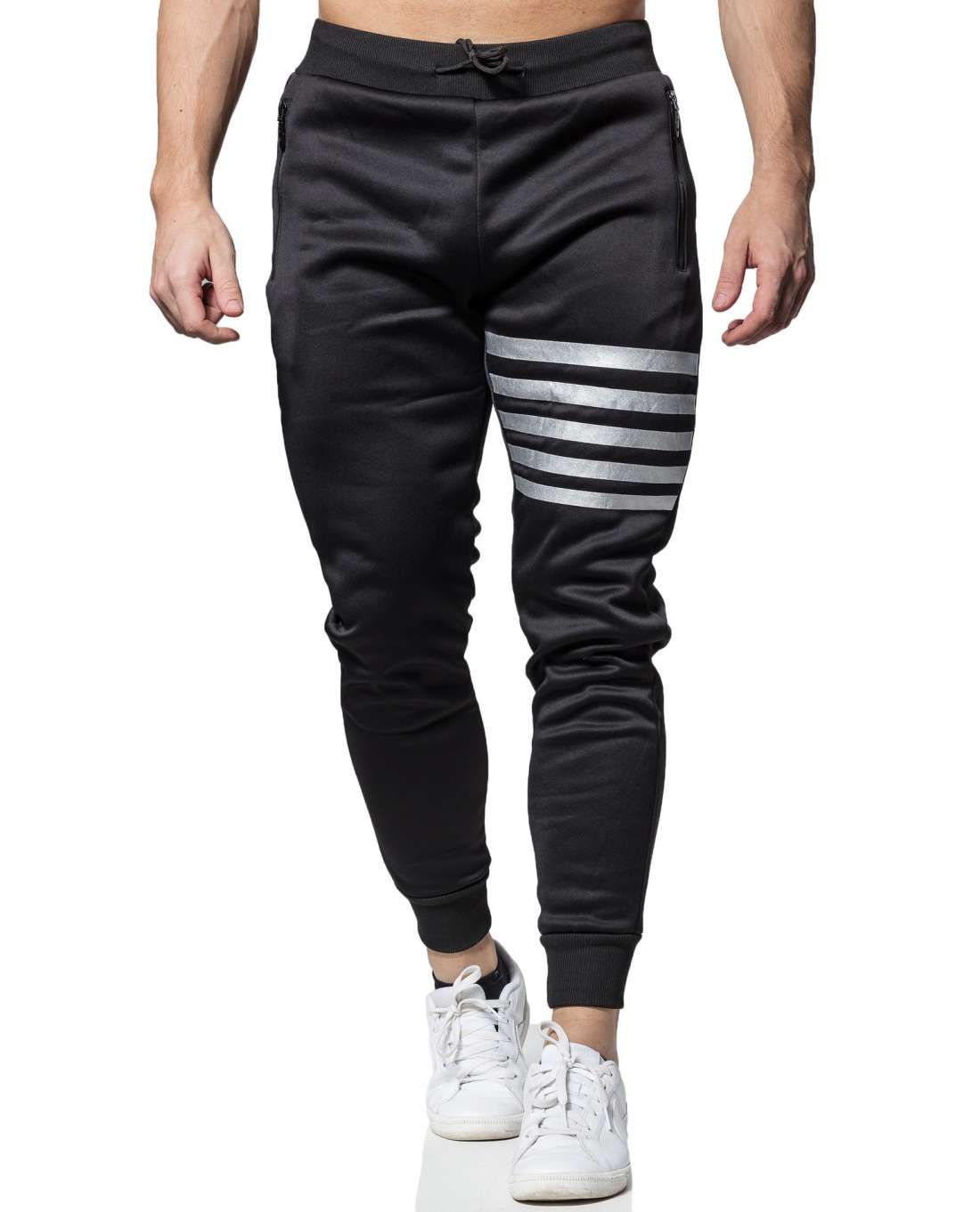 Stripe Knee Track Pants Black Silver Jerone - 1628 - Trousers - Jerone