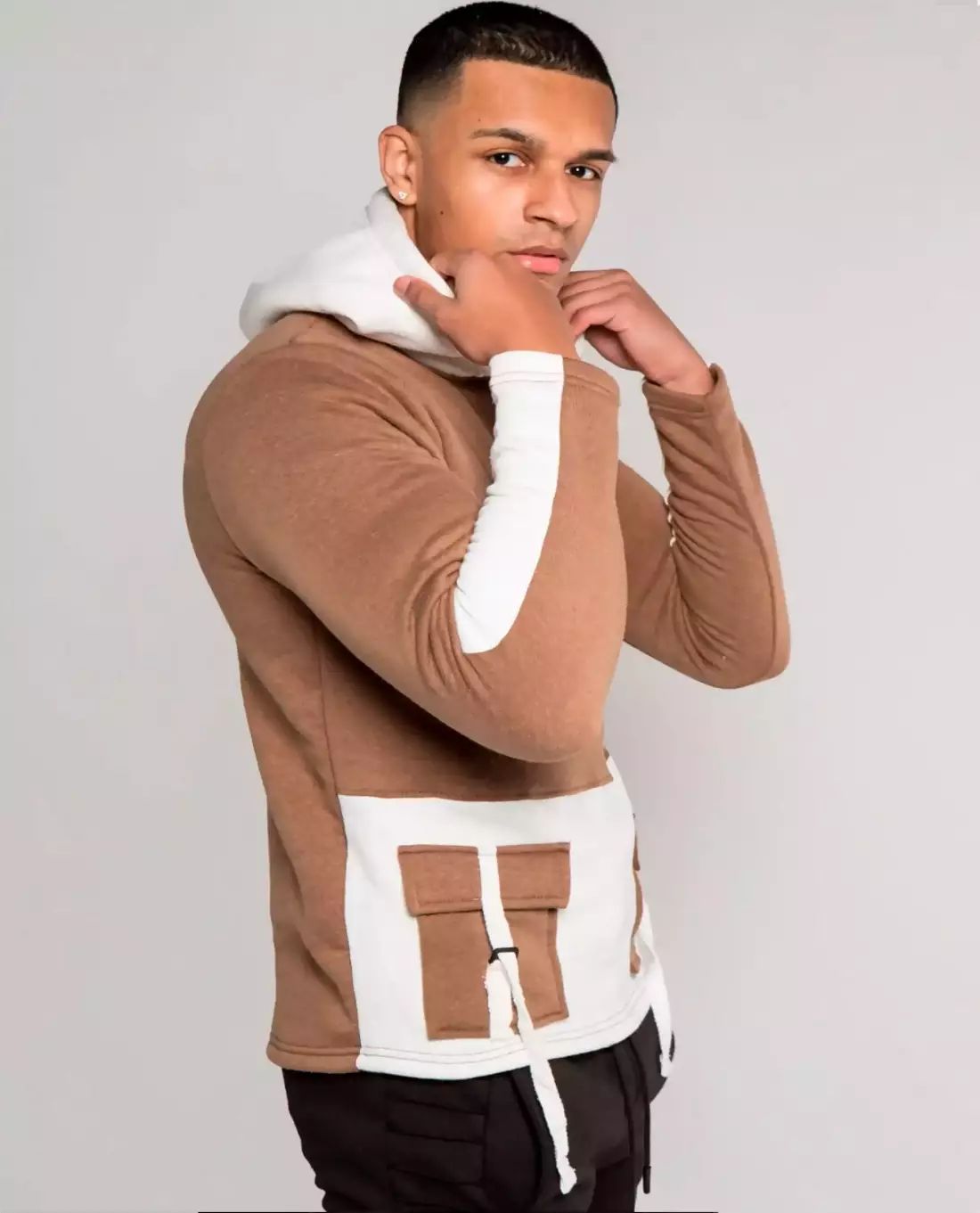 Brown Two Tone Cargo Hoodie Jerone