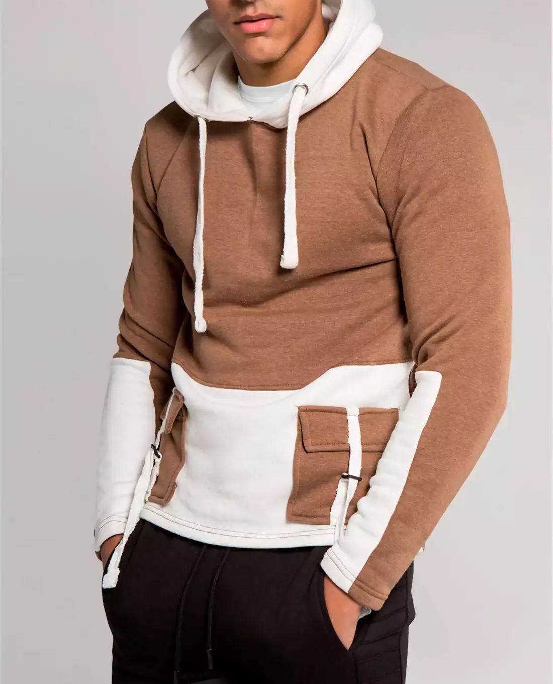 Brown Two Tone Cargo Hoodie Jerone