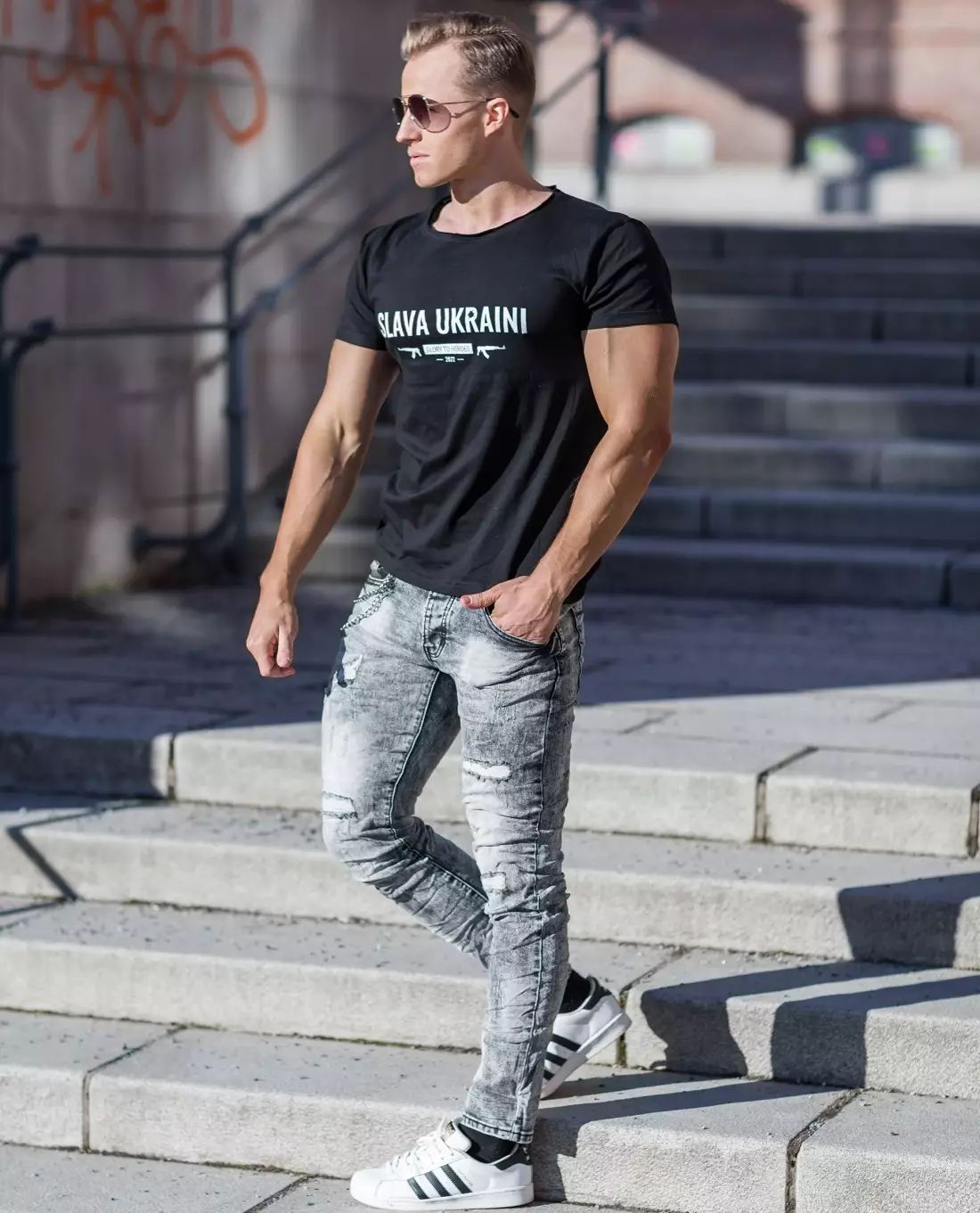 Slava Ukraini T-Shirt Doubleprint Black by Jerone