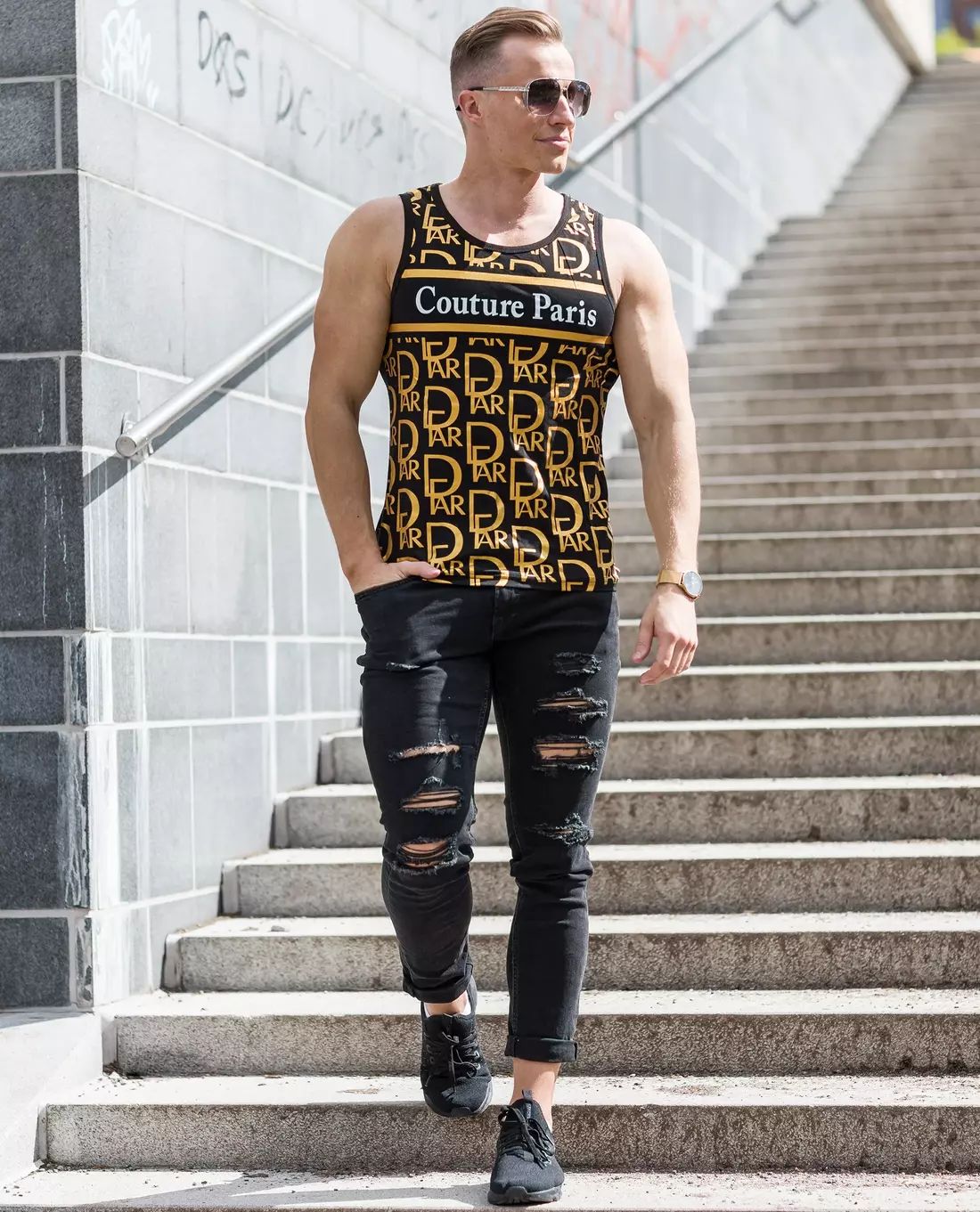 Couture Tank Top Black Gold Jerone